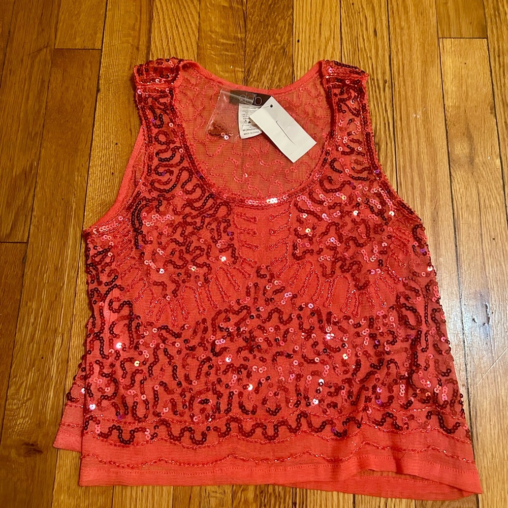 Coral Sequin Tank Top